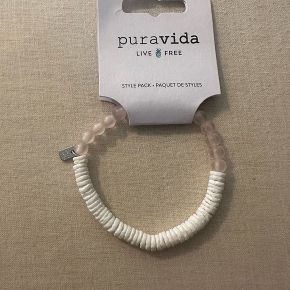 BRAND NEW - Pura Vida Puka Shell & Frosted Bead Stretch Bracelet in color Pink - Picture 6 of 7